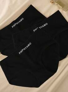 3pcs Women's Underwear, Comfortable Breathable Letter & Solid Color Brief Panties, Slimming & Lifting