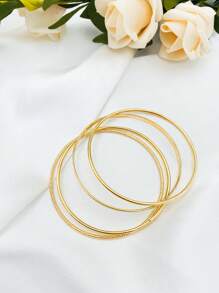 4入組簡約設計手鐲套裝 - 4個素圈手鐲 - 查看 5