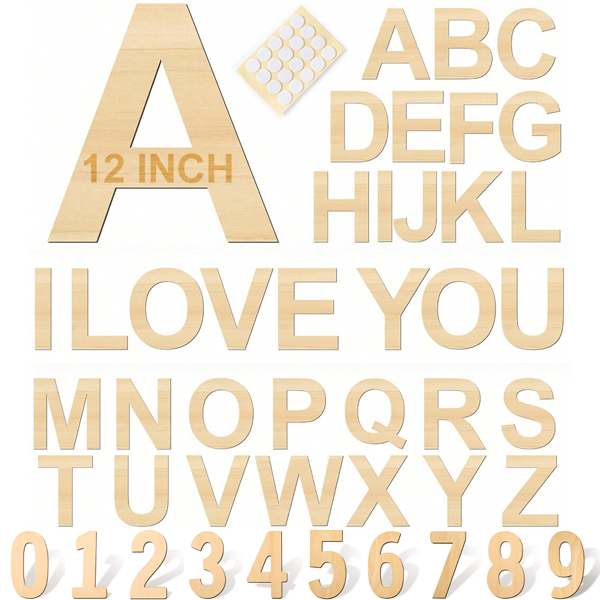 1pc Wooden Number  Letters 12 Inch, Big Wooden Number  Letter Shapes Cutouts Blank Unfinished Large Wood Alphabet Number Letters For DIY Crafts Wall Decor Painting Wedding Birthday Party Decoration Room Home Decorations