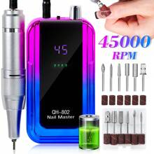45000RPM攜帶式專業電動指甲鑽機，帶顯示屏，用於亞克力膠與凝膠指甲打磨，充電式指甲美容工具 - 藍色 - 查看 1