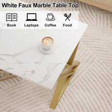 Coffee Table Living Room Table Black Center Table Modern Faux Marble Rectangular Tea Table With Sturdy Black-Finished Metal Frame,Industrial Wooden Coffee Table For Bedroom Home Office - trắng - Xem 6