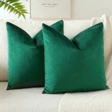1pc/2pcs Velvet Christmas Green Decorative Throw Pillow Cover (Pillow Insert Not Included), Square Cushion Cover, Holiday Home Decor Pillow, Soft & Comfortable Linen-Like Fabric, Modern Decor For Sofa, Bedroom, Dorm