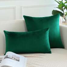 1pc/2pcs Velvet Christmas Green Decorative Throw Pillow Cover (Pillow Insert Not Included), Square Cushion Cover, Holiday Home Decor Pillow, Soft & Comfortable Linen-Like Fabric, Modern Decor For Sofa, Bedroom, Dorm