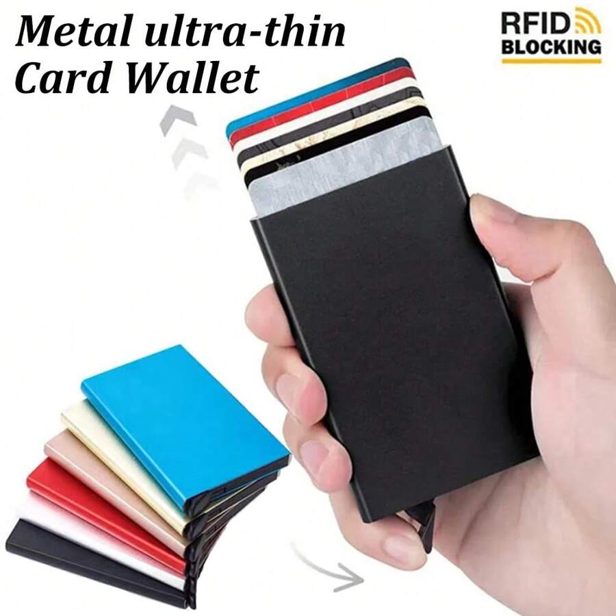 RFID Wallet Metal Thin Slim Men Women Wallets Pop Up Minimalist Wallet Small Black Purse ID Card Clip Card Box Card Holder Wallet Business Card Holder Credit Card Holder - Multicolor - View 1