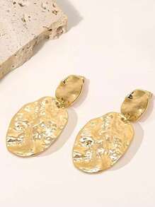 2pcs Vintage Geometric Metal Hammered Ear Clips Asymmetrical Oval Earrings Suitable For Non-Pierced Women
