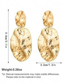 2pcs Vintage Geometric Metal Hammered Ear Clips Asymmetrical Oval Earrings Suitable For Non-Pierced Women