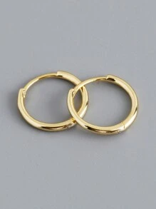 1 Pair S925 Sterling Silver Minimalist Tiny Small Stud Earrings 14K Gold Plated Huggie Hoops Cartilage Cuff Earrings Hypoallergenic Simple Jewelry For Women Girls Everyday Wear - Yellow Gold - View 6