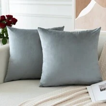 1/2pcs Velvet Solid Color Decorative Throw Pillow Cover (Pillow Insert Not Included), Square Cushion Cover, Holiday Home Decor, Soft And Comfortable Fabric, Modern Decor For Sofa, Bedroom, Dormitory - Light Grey - View 4