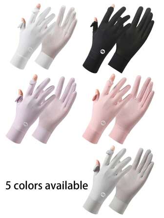 1 双女士优雅尼龙面料防紫外线防滑薄网眼手套，带触摸屏功能，透气、防滑、纯色，适合骑行和驾驶等户外活动