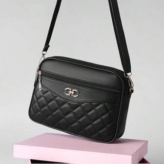 New Multi-Color Optional Women's Multi-Layered Zipper Shoulder Bag, Simple Sequin Decoration Rhinestone Crossbody Bag, Black Square Bag, Blue Fashion Girl Mobile Phone Bag And Mother Shopping Bag