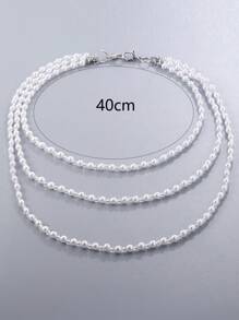 1入優雅三重層次仿珍珠和雕刻亞克力珠子的女式連身鏈，多功能時尚珠寶，適用於派對和宴會 - 仿珍珠 - 查看 3