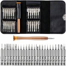 25 piezas de bits de precisión pequeños surtidos de estrella Torx y hexagonales en un conjunto de herramientas de reparación de destornilladores para PC, portátil, tableta, iPad, reloj y llaves de coche. - Negro - Ver 1