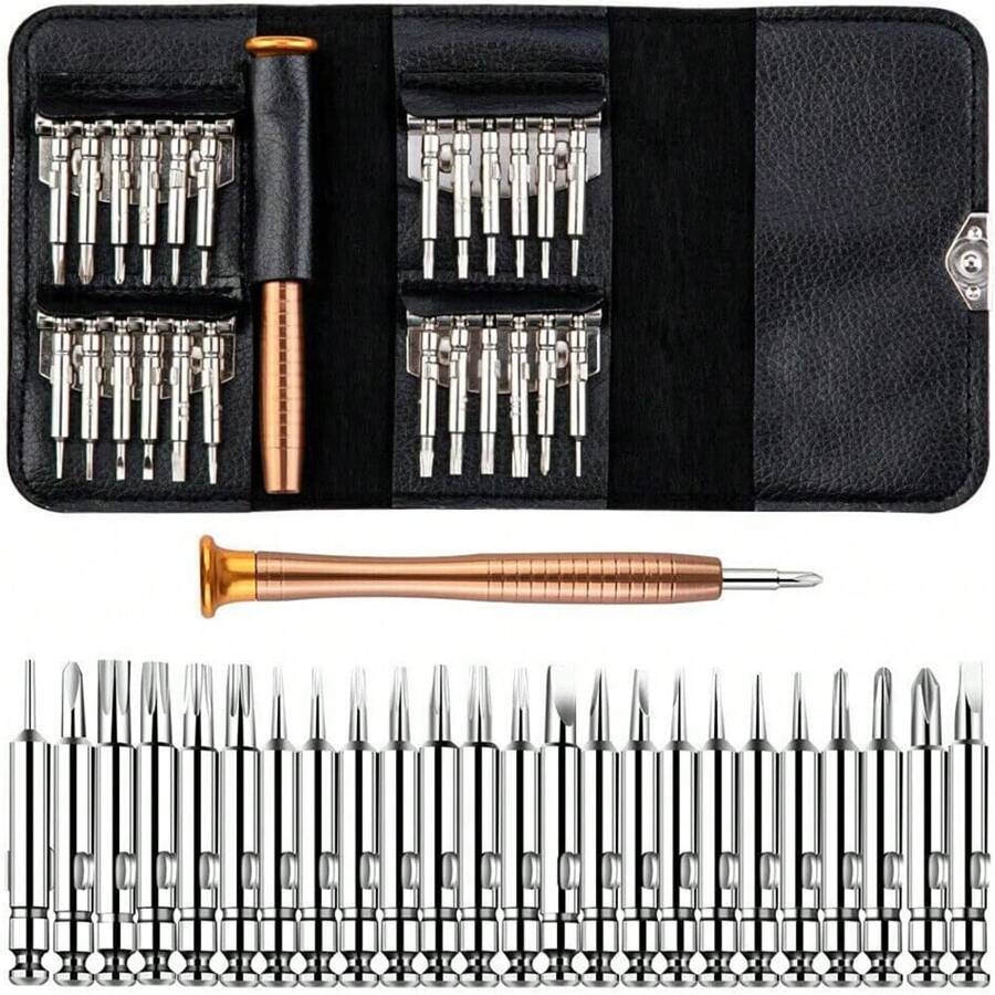25 piezas de bits de precisión pequeños surtidos de estrella Torx y hexagonales en un conjunto de herramientas de reparación de destornilladores para PC, portátil, tableta, iPad, reloj y llaves de coche. - Negro - Ver 1