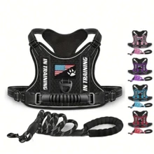 5pcs Set Service Dog Vest, No Pull Dog Chest Harness And Leash Set, With 2 Poop Bag Holder And 1 Collapsible Dog Bowl Adjustable Oxford Reflective Dog Vest Strap Handle,  For Outdoor Walking Training, Easy Control For Small, Medium And Large Dogs - Black - View 10