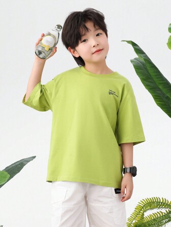 zosee 年輕男孩鱷梨綠涼感T卹，夏季兒童短袖運動休閒上衣，2024新夏季服裝