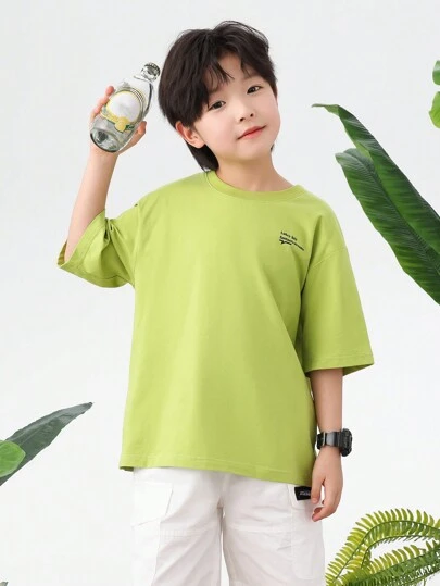 zosee 年輕男孩鱷梨綠涼感T卹，夏季兒童短袖運動休閒上衣，2024新夏季服裝