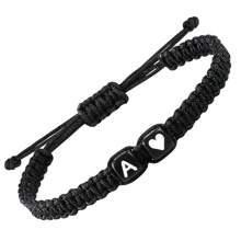1 pieza Pulsera trenzada negra con cuerda de nudo plano y cuentas con forma de corazón de acrílico, para San Valentín - Pulsera - Ver 12