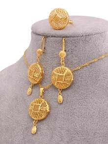 African Jewellery Sets Necklace Earrings Rings Set Gold Plated Jewelry Sets For Women Dubai Wedding Bridal Gifts - Gold - View 1