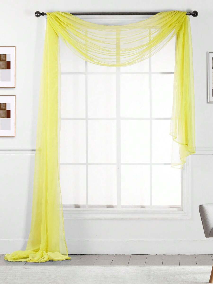 216" Long Sheer Window Curtain Valance/Scarf Great Value 25 Colors - Yellow - View 1