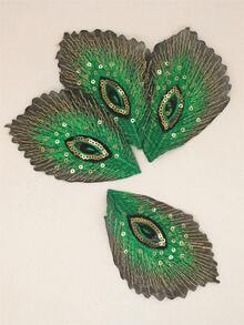 4pcs Peacock Feather Shaped Embroidery Patch With Adhesive Backing, Hot Melt Glue Clothing Accessory For DIY Crafts - Multicolor - View 6