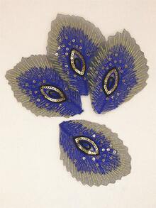 4pcs Peacock Feather Shaped Embroidery Patch With Adhesive Backing, Hot Melt Glue Clothing Accessory For DIY Crafts - Multicolor - View 9