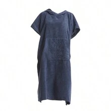 Changing Robe Microfiber Short Sleeve Surf Poncho With Hood Fast Dry Unisex Robe With Large Pocket Men Women Oversized Towelling Robe For Beach Surfing Swimming - Navy Blue - View 6