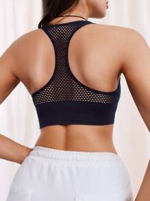 EMUPER 1pc Women's Black Zipper Padded Seamless Elastic Sports Bra - Black - View 2