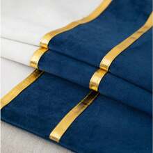 1/2 件蓝白天鹅绒拼布金色皮革条纹抱枕套，方形靠垫套，节日家居装饰枕头，柔软舒适的面料，现代沙发、卧室、宿舍装饰 - 藏蓝色 - 查看 6