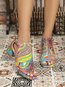 New Style Women's Rainbow Color Peep-Toe Short Boots Vacation Style High Heel Boots For Dating - Multicolor - View 3