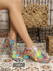 New Style Women's Rainbow Color Peep-Toe Short Boots Vacation Style High Heel Boots For Dating - Multicolor - View 2