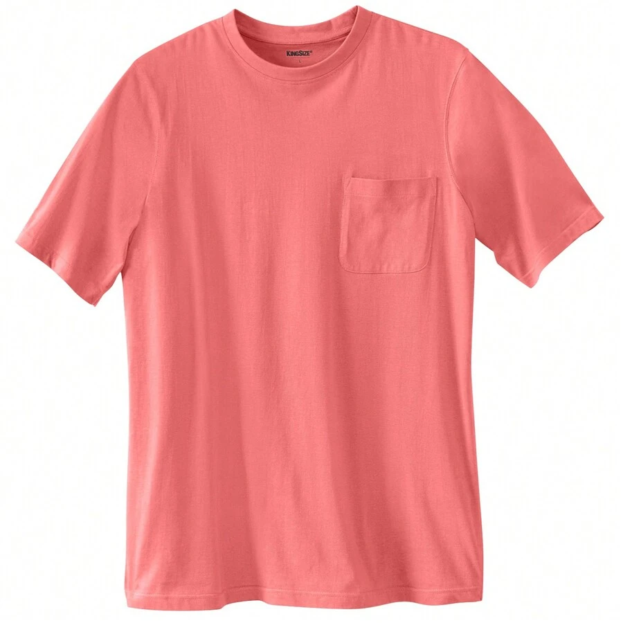 KingSize Men's Big & Tall Shrink-Less Lightweight Pocket Crewneck T-Shirt - Coral Pink - View 1