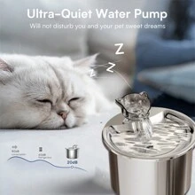 1pc 2L Cat Head Fountain-Style Stainless Steel Pet Automatic Filter Water Dispenser, Ultra-Quiet Water Pump, Suitable For Small And Medium-Sized Cats And Dogs To Drink Automatically, Replaceable Filter Cartridge Available For Purchase