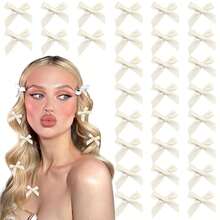 30个粉色缎面迷你蝴蝶结发夹，可爱发饰，蝴蝶结发卡，丝带发夹，适合女性和女孩，发爪，发夹，发卡 - 彩色 - 查看 2