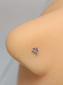 1 pièce Fine Boucle de nez en fleur en argent sterling 925 avec cristal clair, en forme de L. Bijou de piercing de nez, couleur or. Saint-Valentin
