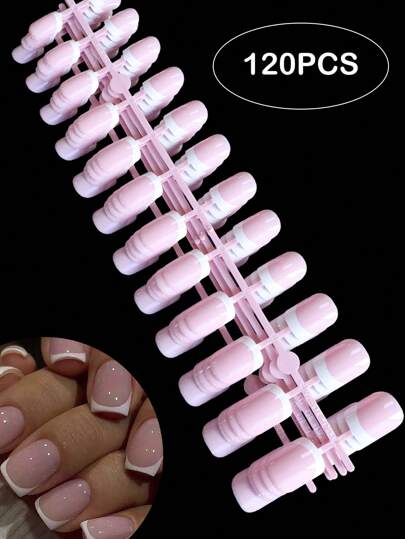 Verbessere deinen Look mit 120 Stück kurzen quadratischen französischen Stil Kunstnägeln mit voller Abdeckung, geeignet für Frauen und Mädchen, Drucknägel, Nagelbedarf