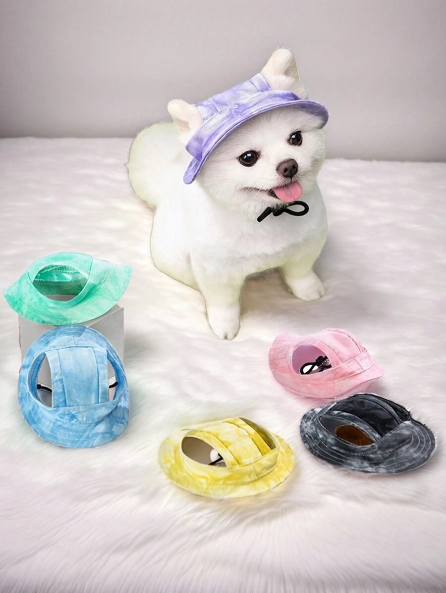 1入組寵物帽，帶耳洞的寵物圓邊公主遮陽帽，可調節繩扣，適用於小型和中型貓狗，寵物夏日必備，寵物用桶帽