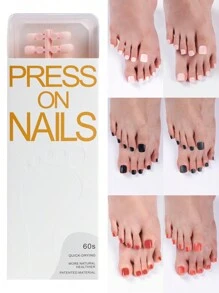 120pcs/Box Glossy Acrylic Press-On Toenails, Matte Black Fake Toenail Covers, Classic French Full Coverage Artificial Toenails, DIY Home Manicure Supplies For Women & Girls - Multicolor - View 1