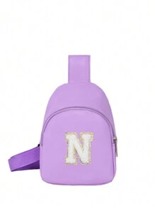 1 件女孩字母印花可爱肩带包，斜挎包，适合日常使用、户外、旅行、徒步旅行、便携、理想礼物 - 紫色 - 查看 14