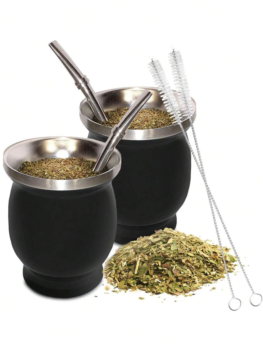 1pc,Yerba Mate Cup And Bombilla Set - 8oz Double Layer Stainless Steel Vacuum Tea Cup With Brush And Bombilla Straw - Perfect For Enjoying A Refreshing Cup Of Yerba Mate At Home Or On The Go - Ideal Birthday Gift - Multicolor - View 1