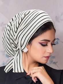 1 pièce Turban musulman avec longue queue et motif de vague de bandeau, bonnet de chimiothérapie pour femmes