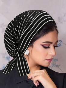 1 pièce Turban musulman avec longue queue et motif de vague de bandeau, bonnet de chimiothérapie pour femmes
