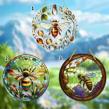 1入組2D蜜蜂圖案有機玻璃掛窗裝飾，藝術品為花園和家，是新居入住和感恩節的完美表達，適用於所有場合的精美裝飾！