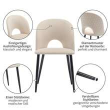 KOMHTOM Eetgroep, (keukentafel 117x68 cm met 4x gestoffeerde stoelen), met ruitpatroon, verstelbare stoelpoten, fluwelen eetkamerstoel - Beige - Bekijken 8