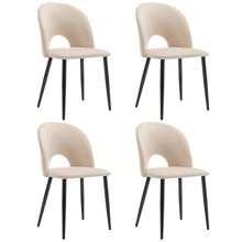 KOMHTOM Eetgroep, (keukentafel 117x68 cm met 4x gestoffeerde stoelen), met ruitpatroon, verstelbare stoelpoten, fluwelen eetkamerstoel - Beige - Bekijken 3