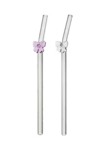 2pcs Colorful Butterfly Shaped Heat-Resistant Glass Straws, Bent Reusable Straws For Girls To Avoid Hot Drinks And Stains, Perfect For Bubble Tea, Juices, And Milk,Kitchen,Christmas Gift