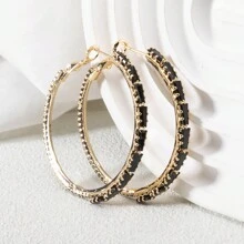 1pair Fashionable Copper Hoop Earrings Encrusted With Step Cut Cubic Zirconia, Red/Green/Gold/Black/Multi-Color, Suitable For Daily Wear, Luxury And High-End For Parties, Gift