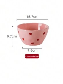 1 Set Pink Heart-Shaped Ceramic Dinnerware Set, Highly Attractive Ins Household Tableware, Including 3.3-Inch Dish, 4.5-Inch Bowl, Heart-Shaped Spoon, Handled Cup, 6-Inch Noodle Bowl, 7.8-Inch Plate, Chopsticks; Ideal Housewarming Gift With Creativity And Aesthetic Appearance School Supplies,Christmas Gift