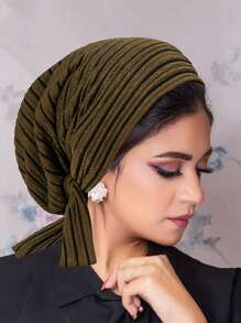 1 pièce Turban musulman avec longue queue et motif de vague de bandeau, bonnet de chimiothérapie pour femmes