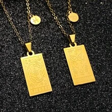 1入組12星座不鏽鋼鍍金情侶吊墜項鍊，IN風格女士簡約星座形狀鎖骨鏈項鍊，新品上市 - 金黃色 - 查看 3