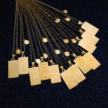 1入組12星座不鏽鋼鍍金情侶吊墜項鍊，IN風格女士簡約星座形狀鎖骨鏈項鍊，新品上市 - 金黃色 - 查看 1
